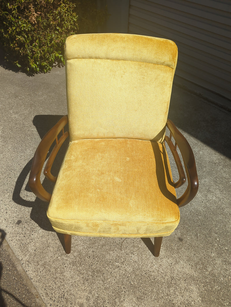 Authentic Rudowski armchair fully restored mustard velvet blackbean