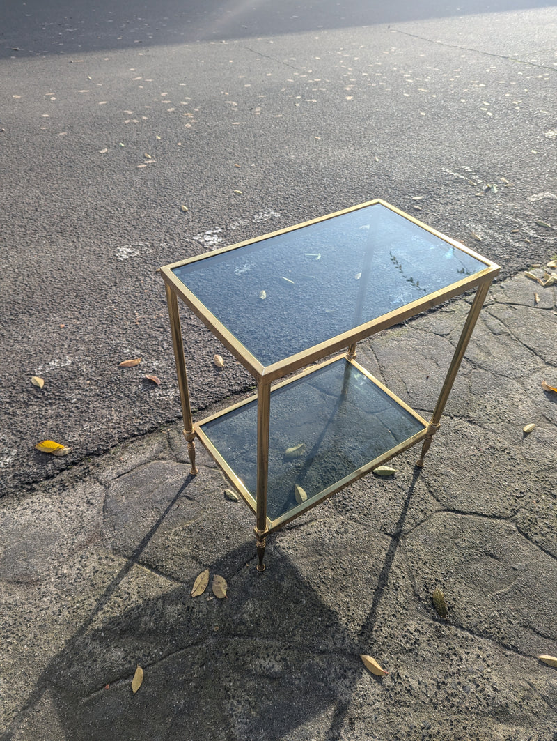 Brass gold and black coffee table rectangle Italian vintage 1970s two tier
