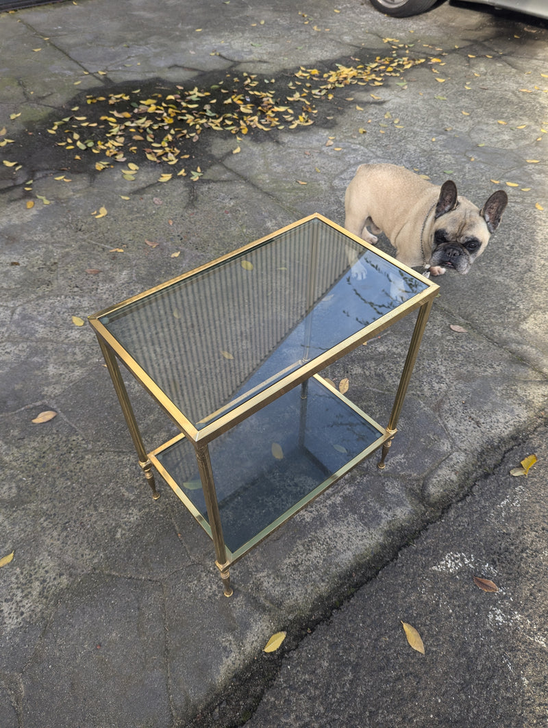 Brass gold and black coffee table rectangle Italian vintage 1970s two tier