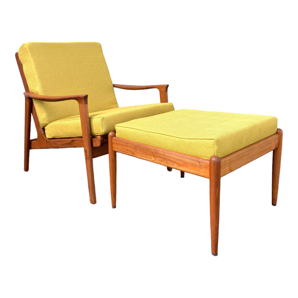 Parker armchair genuine 1960s restored MCM matching ottoman mustard yellow