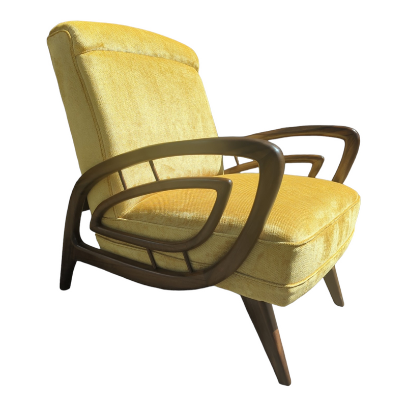 Authentic Rudowski armchair fully restored mustard velvet blackbean