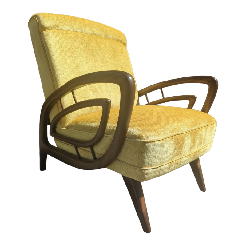 Authentic Rudowski armchair fully restored mustard velvet blackbean