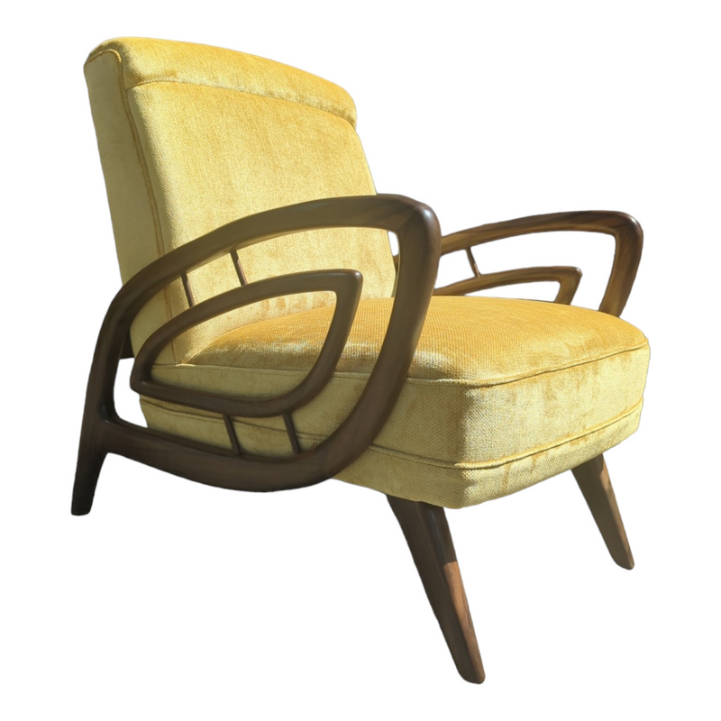 Authentic Rudowski armchair fully restored mustard velvet blackbean