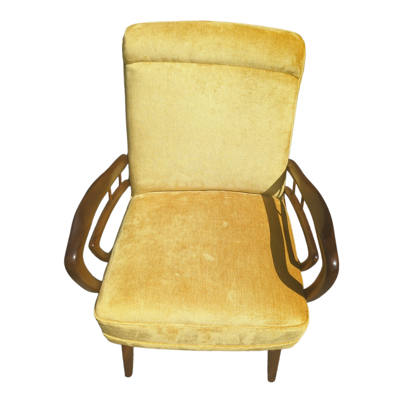 Authentic Rudowski armchair fully restored mustard velvet blackbean
