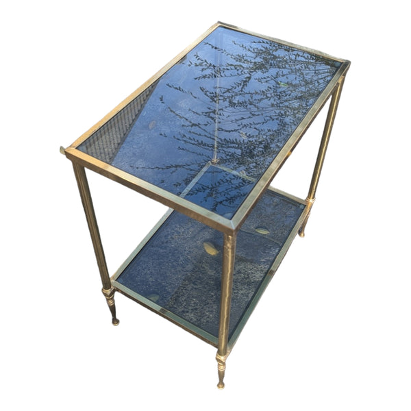 Brass gold and black coffee table rectangle Italian vintage 1970s two tier