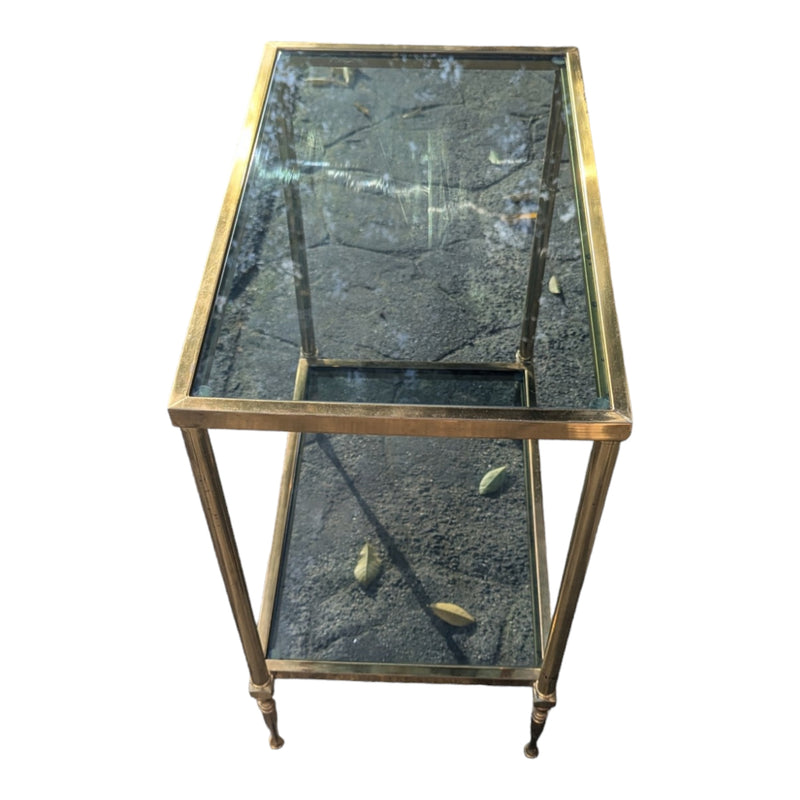 Brass gold and black coffee table rectangle Italian vintage 1970s two tier