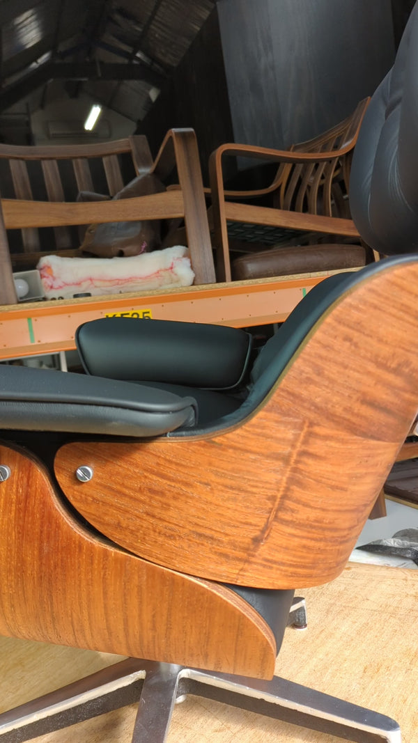 Restoration of single Eames chair with ottoman replica made in Philippines 1974 vintage