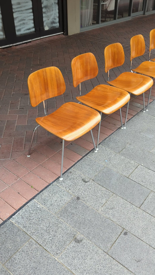 Restoration of original Eames Moulded Plywood DCM Dining Chairs with Metal Base