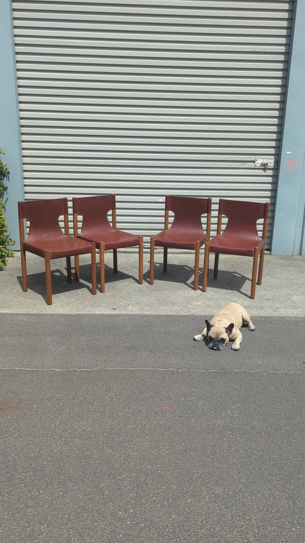 Authentic Flervilla 4 dining chairs fully burgundy brown leather