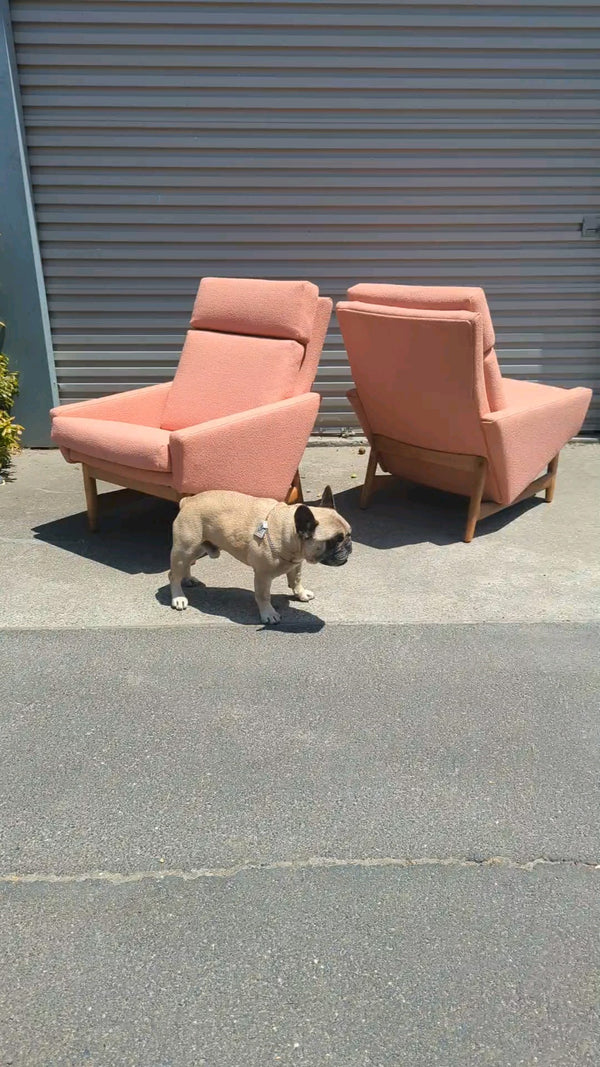 Pair Flerholme Fler armchairs mcm 1960s restored Sorbet boucle Wortley fabric