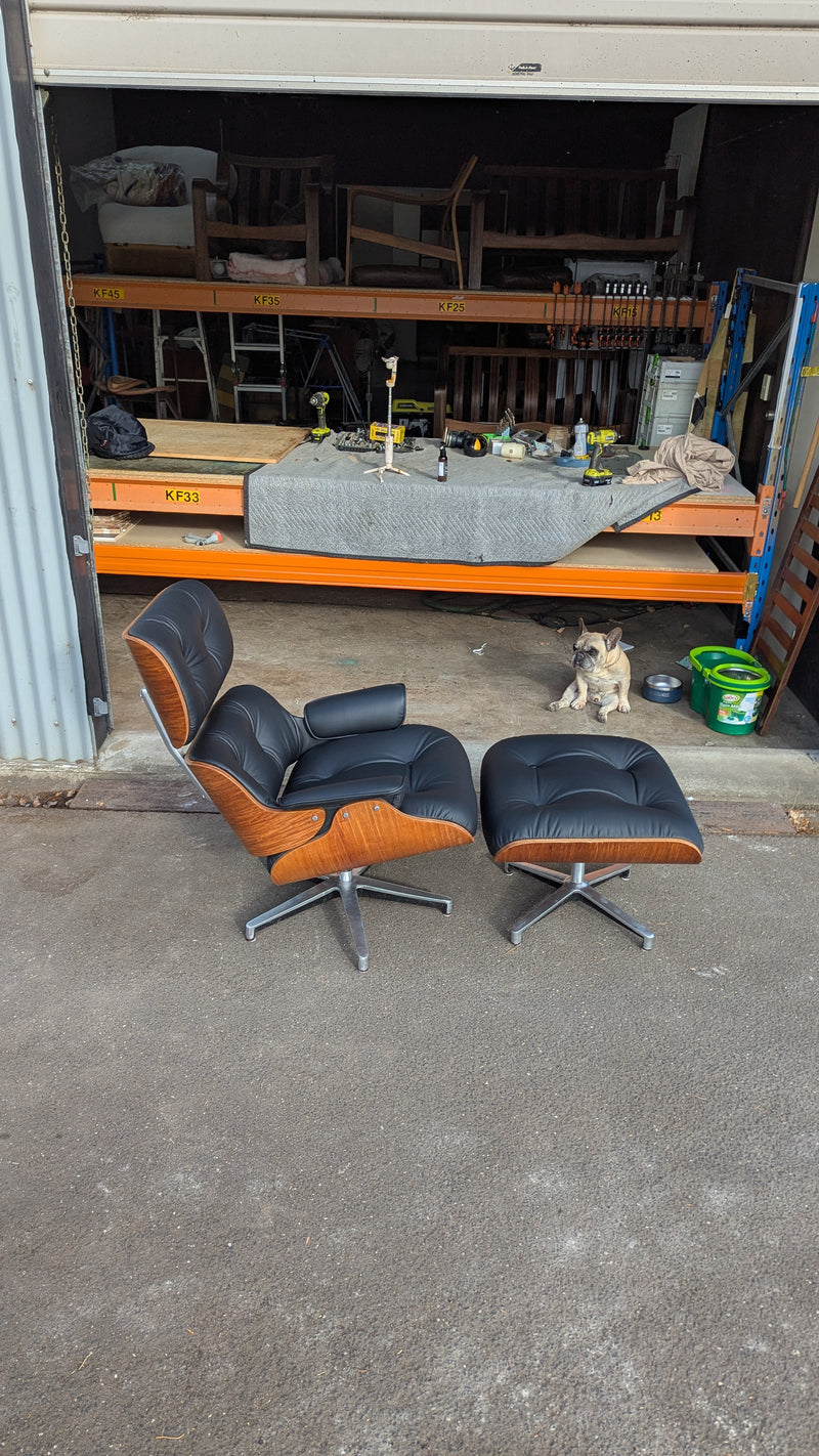 Restoration of single Eames chair with ottoman replica made in Philippines 1974 vintage