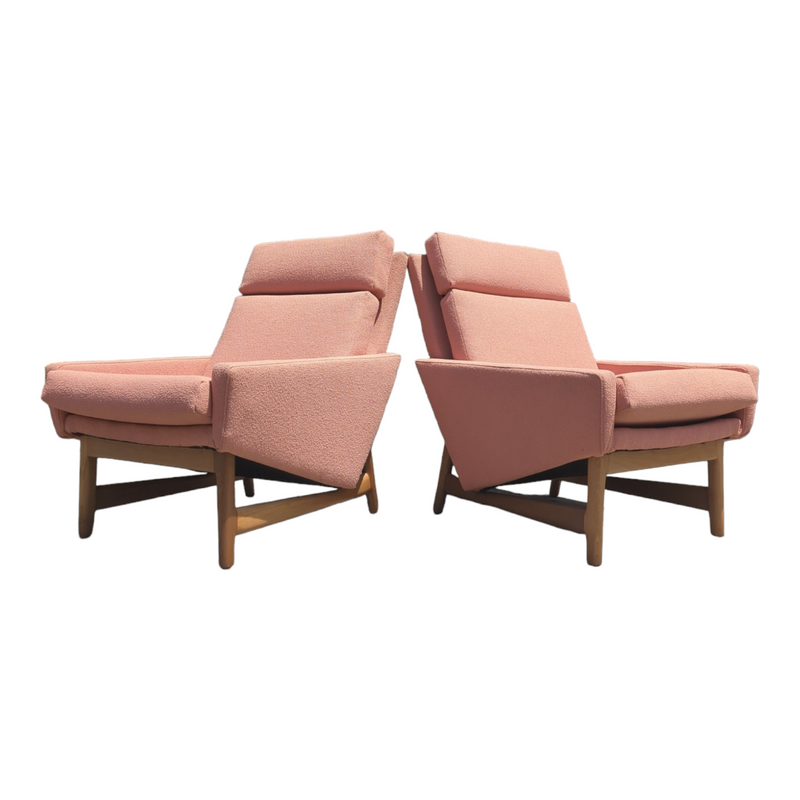 Pair Flerholme Fler armchairs mcm 1960s restored Sorbet boucle Wortley fabric