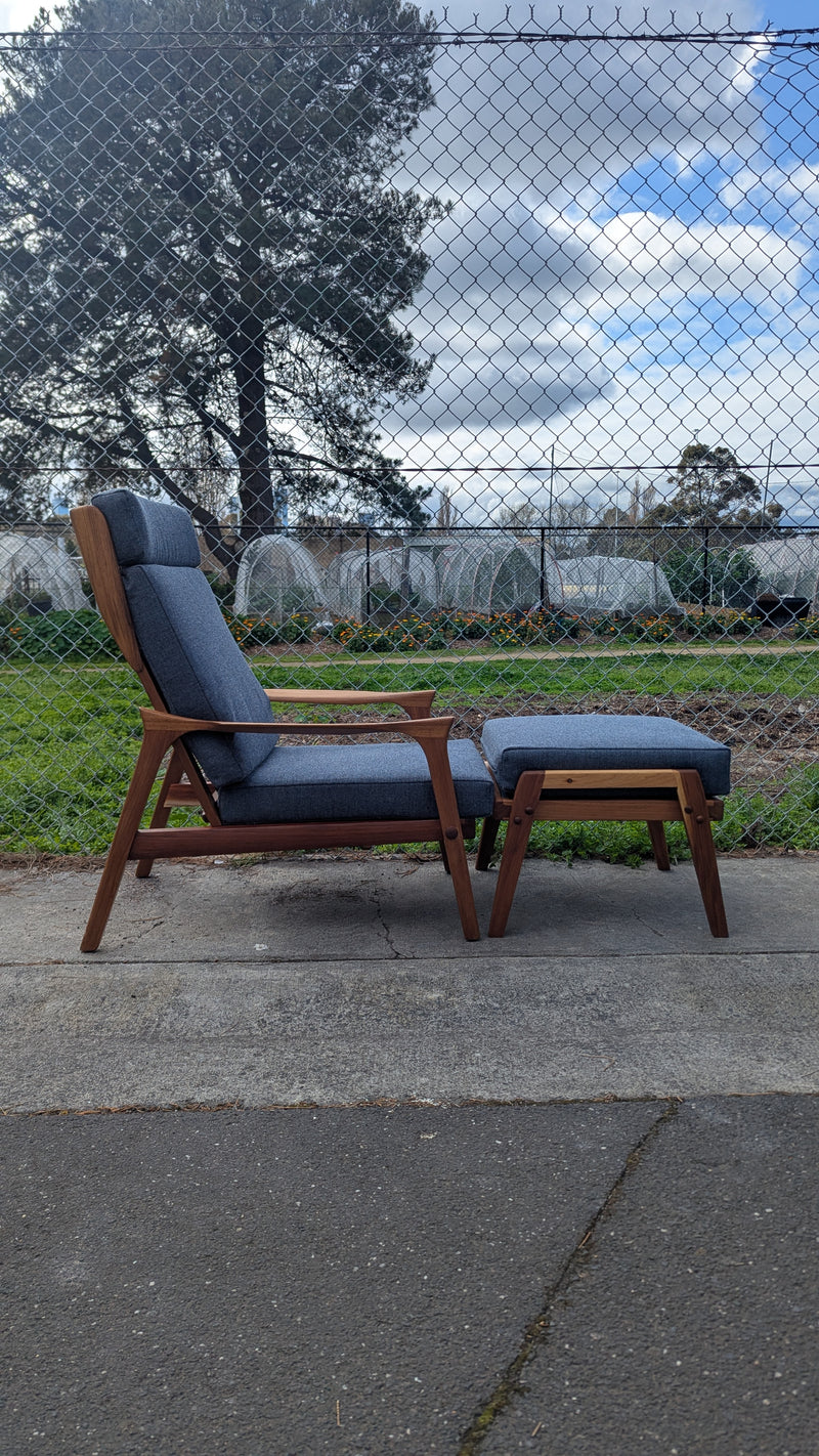 Pre - order: Danish Deluxe paddle high back armchairs Inga restored Zepel fabric boucle teak