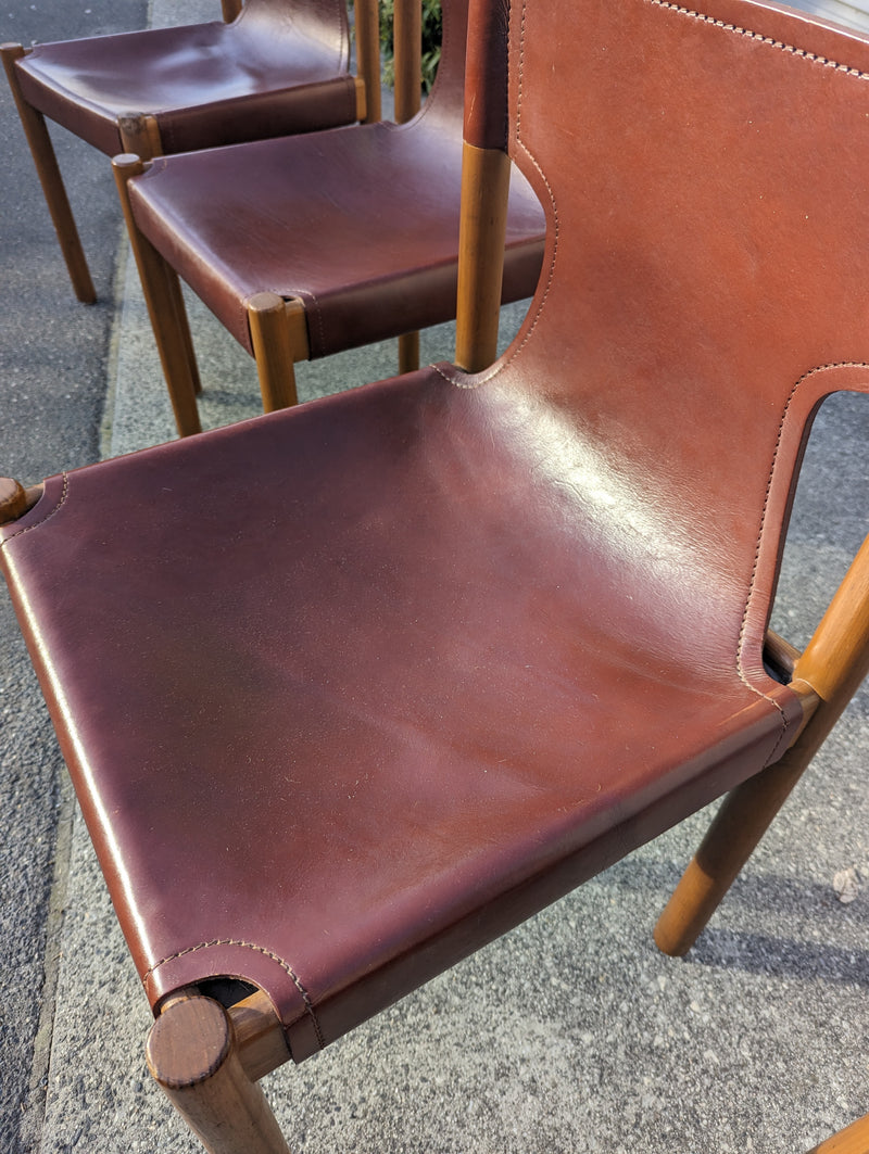 Authentic Flervilla 4 dining chairs fully burgundy brown leather