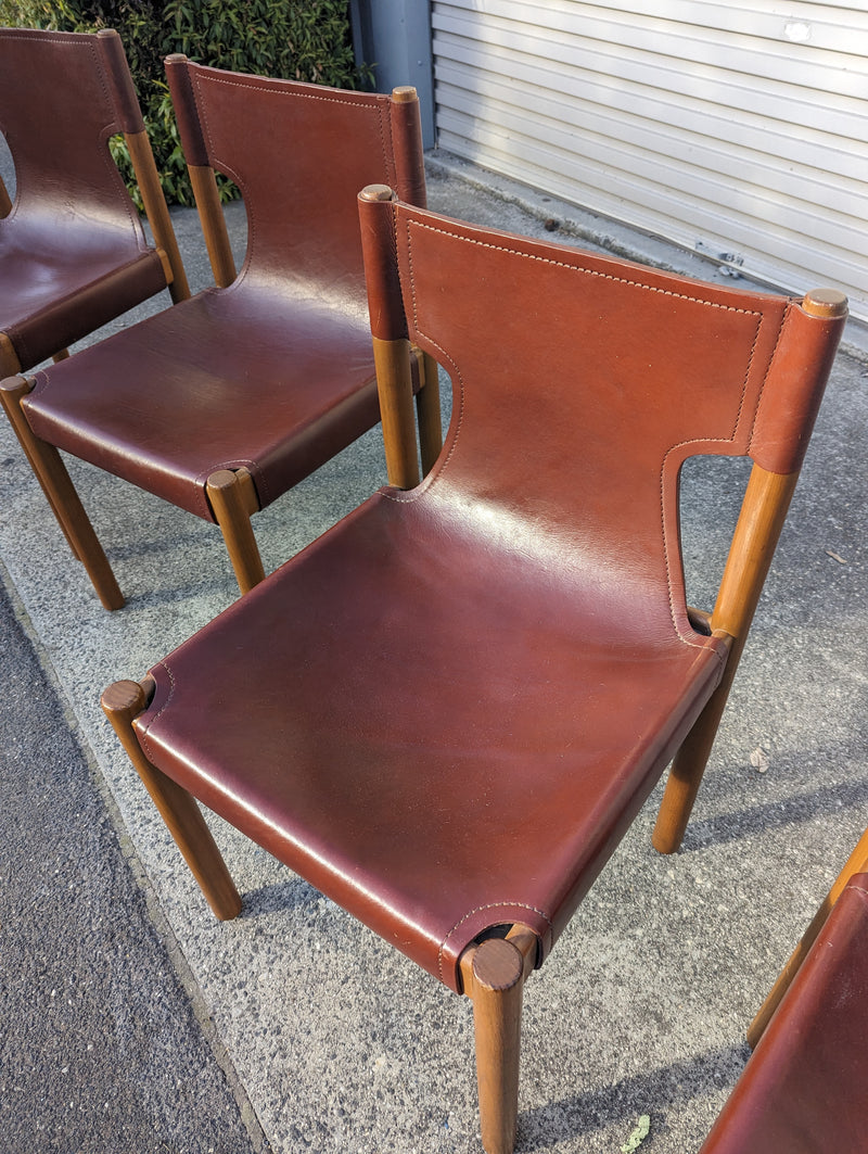 Authentic Flervilla 4 dining chairs fully burgundy brown leather