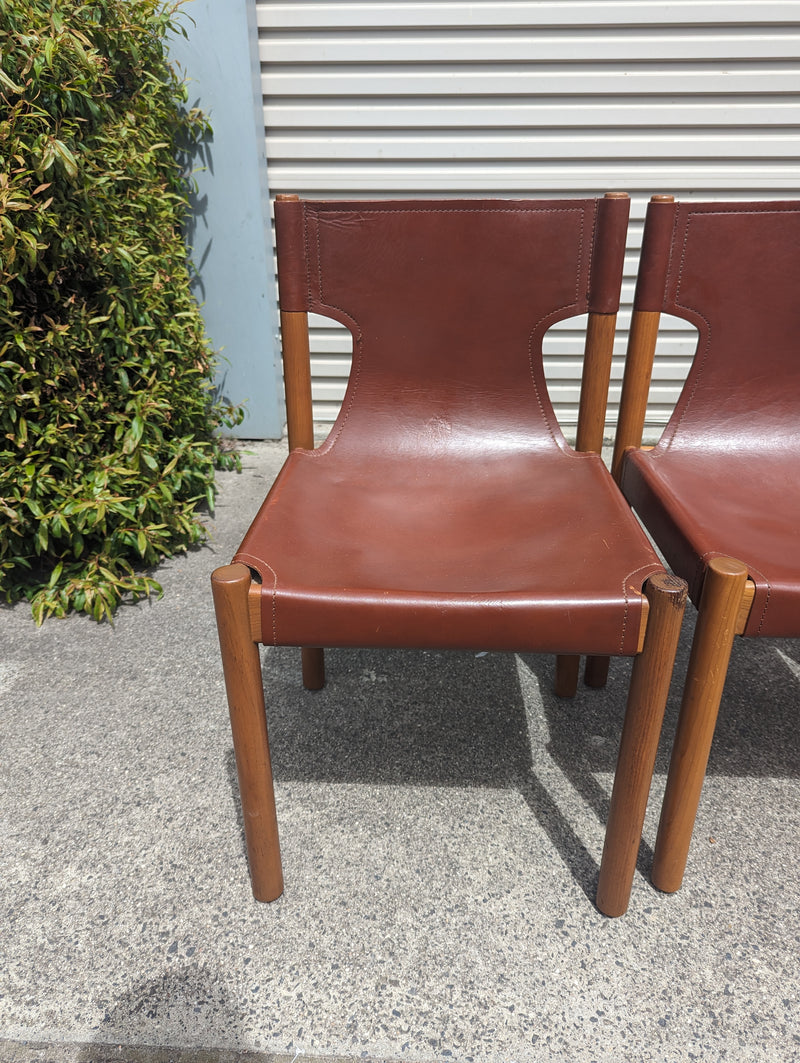 Authentic Flervilla 4 dining chairs fully burgundy brown leather