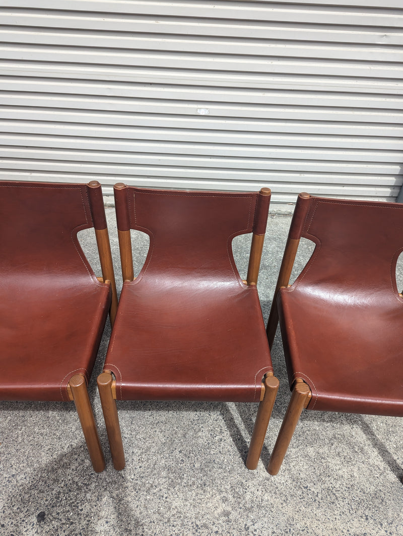 Authentic Flervilla 4 dining chairs fully burgundy brown leather