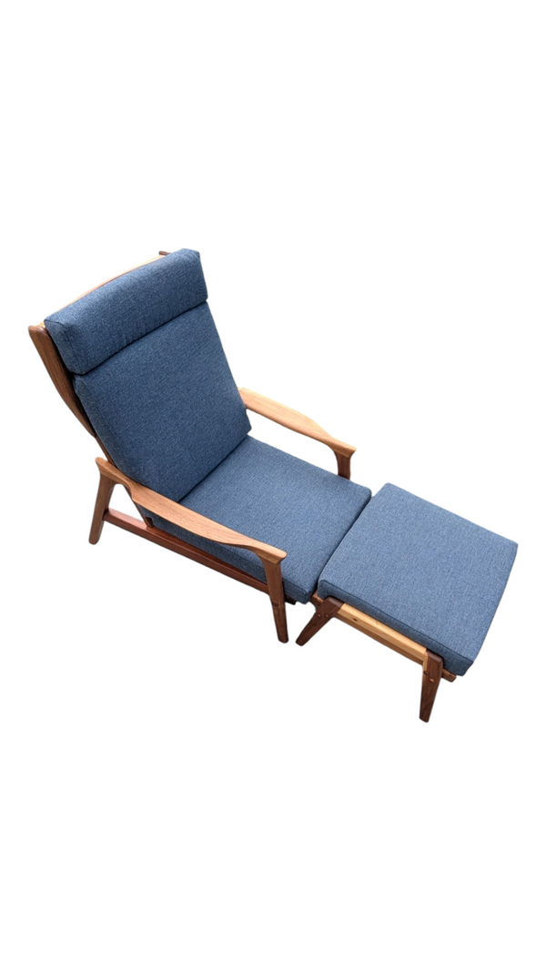 Pre - order: Danish Deluxe paddle high back armchairs Inga restored Zepel fabric boucle teak