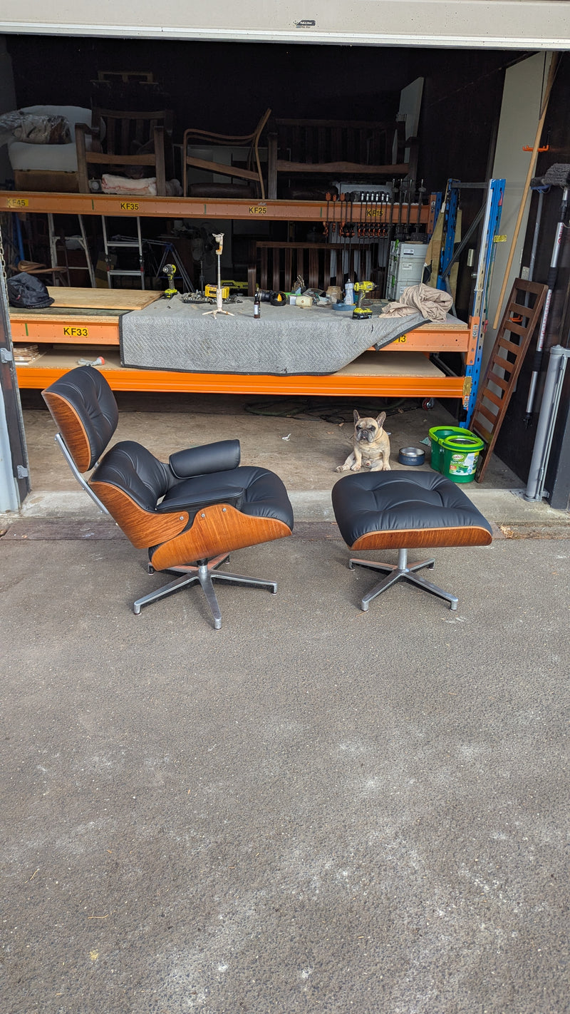 Restoration of single Eames chair with ottoman replica made in Philippines 1974 vintage