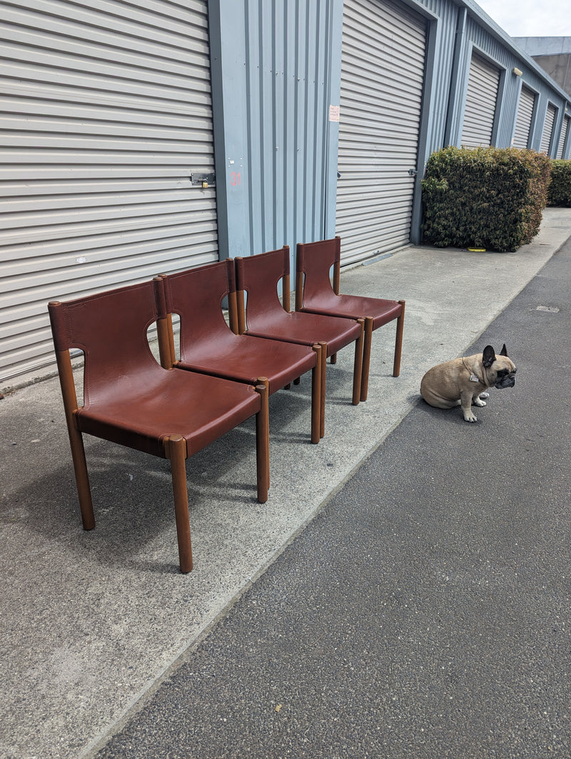 Authentic Flervilla 4 dining chairs fully burgundy brown leather