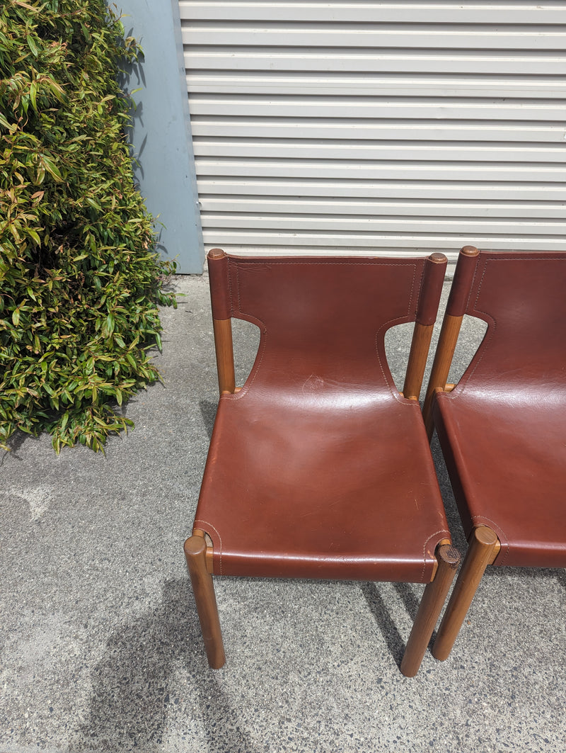 Authentic Flervilla 4 dining chairs fully burgundy brown leather
