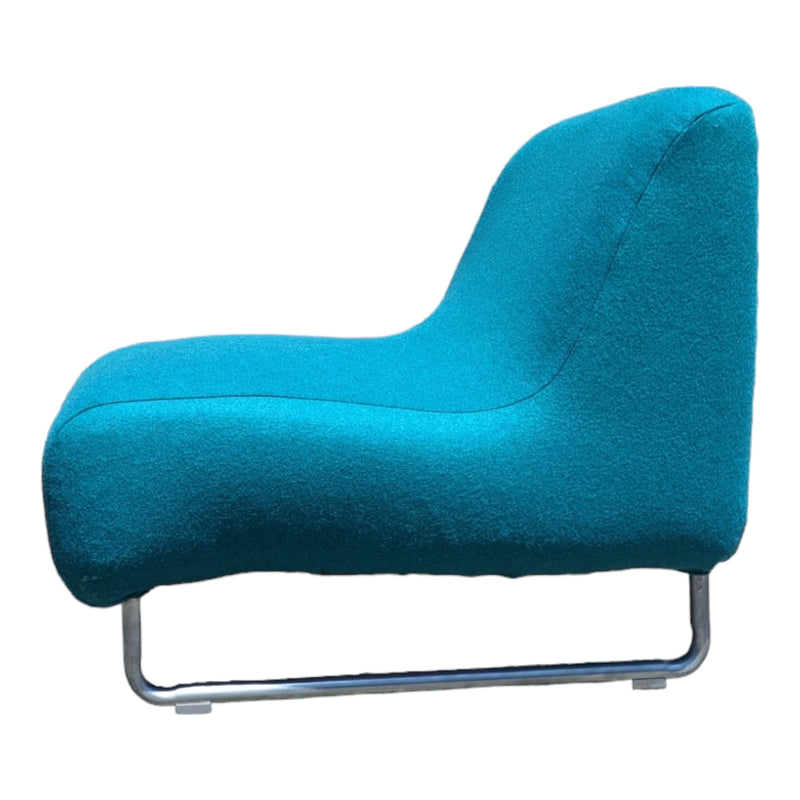 Vanderoza low sleigh foam armchair mid century Kvadrat fabric blue green