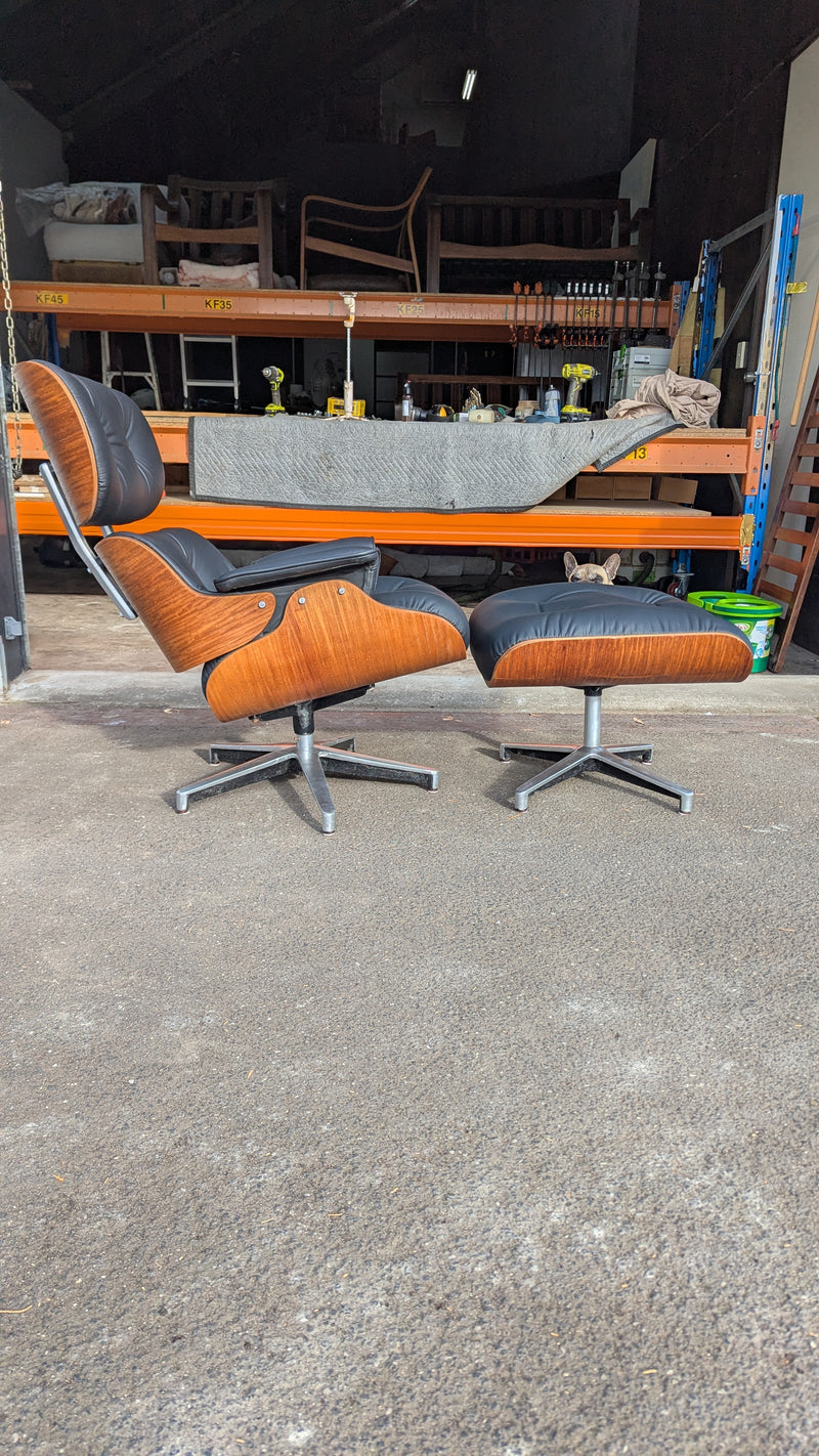 Restoration of single Eames chair with ottoman replica made in Philippines 1974 vintage