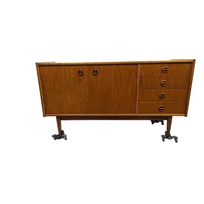 Parker Sideboard Authentic Nordic 1960s “Cats Eyes” Vintage teak MCM 2 door, 4 drawer version.