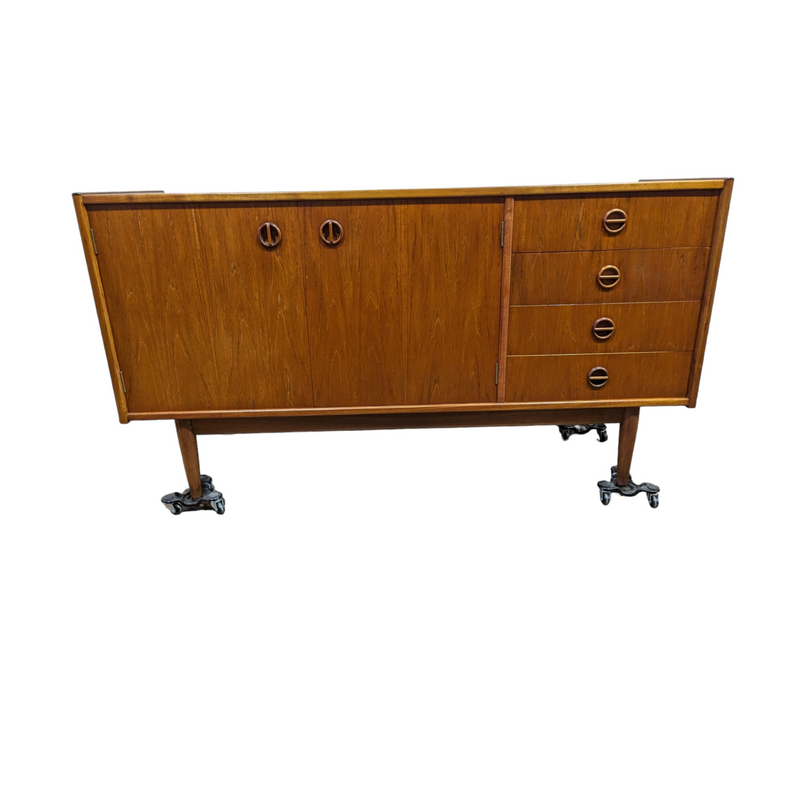 Parker Sideboard Authentic Nordic 1960s “Cats Eyes” Vintage teak MCM 2 door, 4 drawer version.