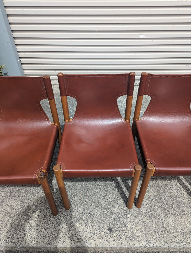 Authentic Flervilla 4 dining chairs fully burgundy brown leather