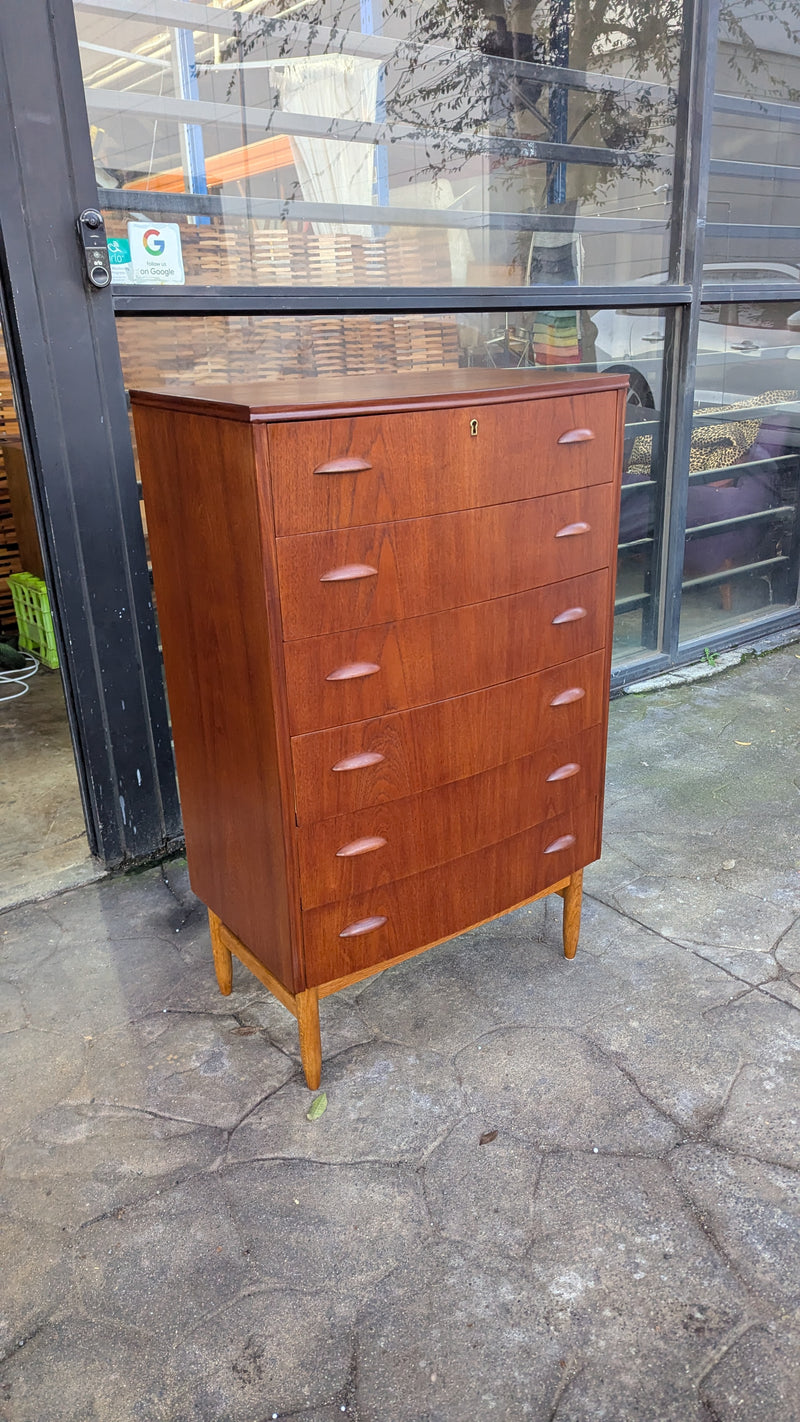 Danish vintage MCM 1960s tallboy fully restored chest of drawers