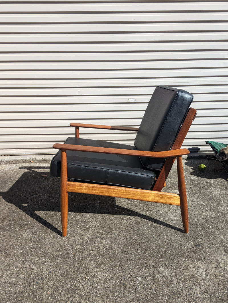 Mid century armchair Ford furniture original black vinyl fully restored