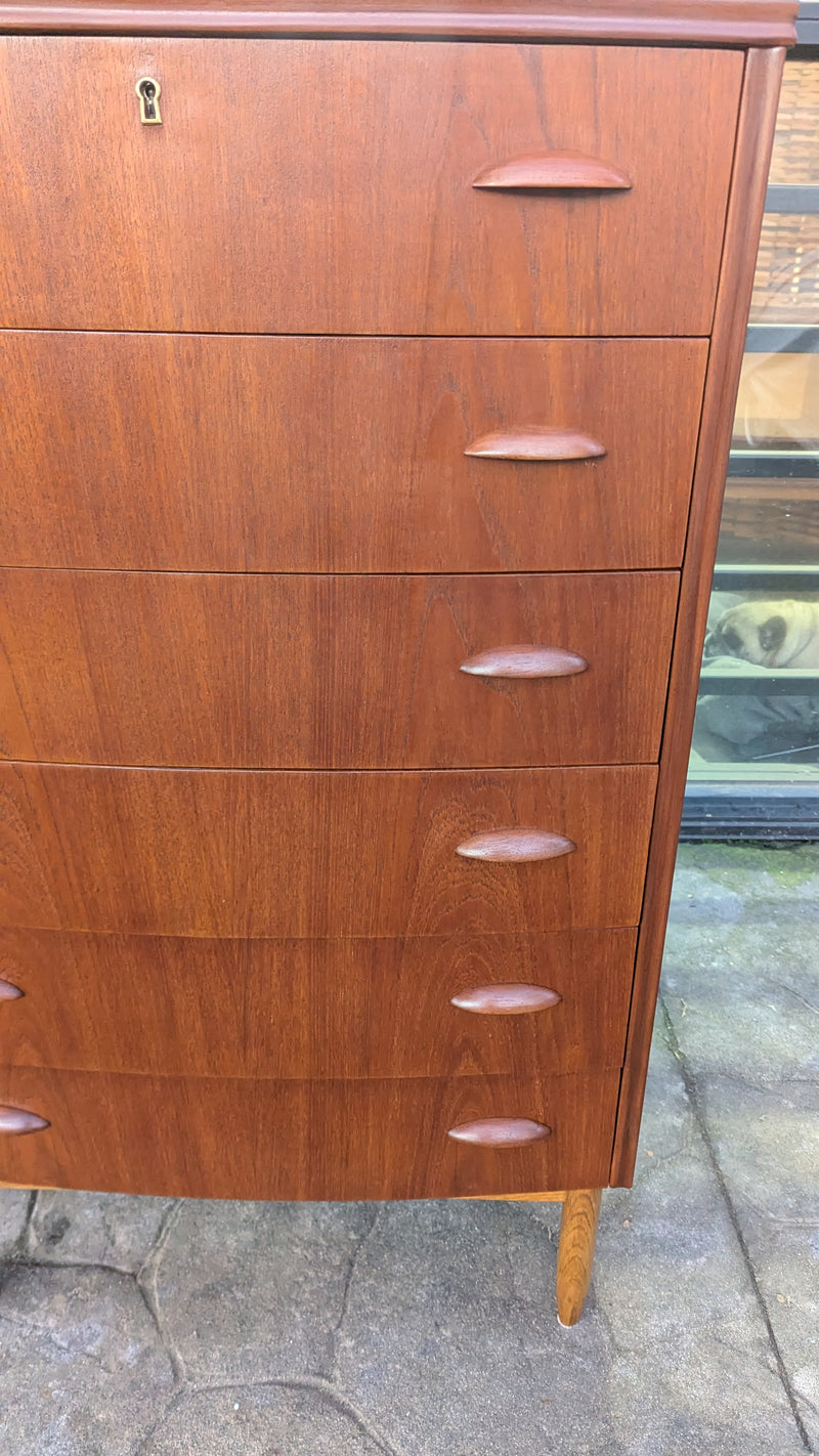 Danish vintage MCM 1960s tallboy fully restored chest of drawers