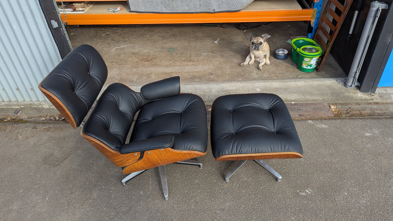 Restoration of single Eames chair with ottoman replica made in Philippines 1974 vintage
