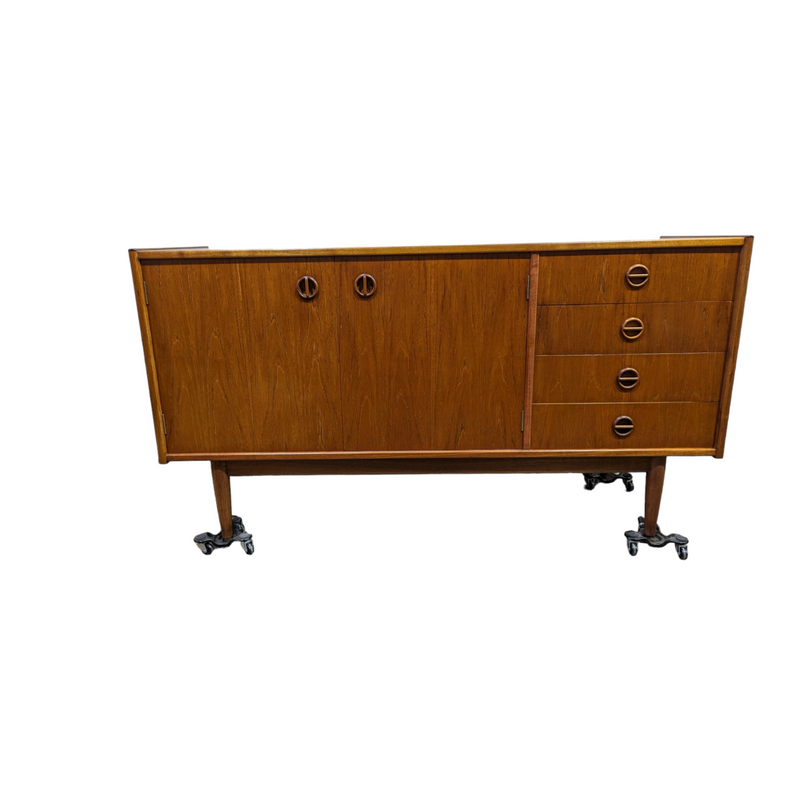 Parker Sideboard Authentic Nordic 1960s “Cats Eyes” Vintage teak MCM 2 door, 4 drawer version.