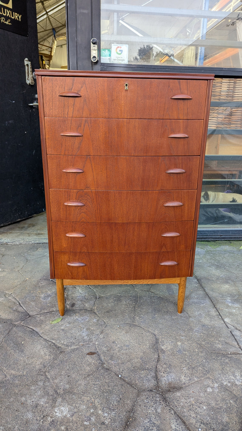 Danish vintage MCM 1960s tallboy fully restored chest of drawers