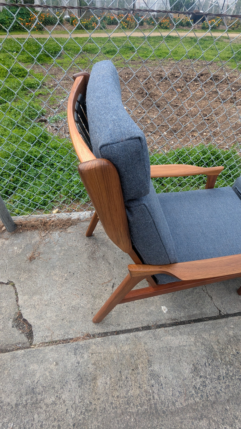 Pre - order: Danish Deluxe paddle high back armchairs Inga restored Zepel fabric boucle teak