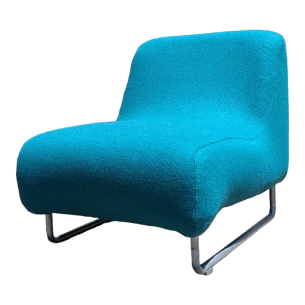 Vanderoza low sleigh foam armchair mid century Kvadrat fabric blue green