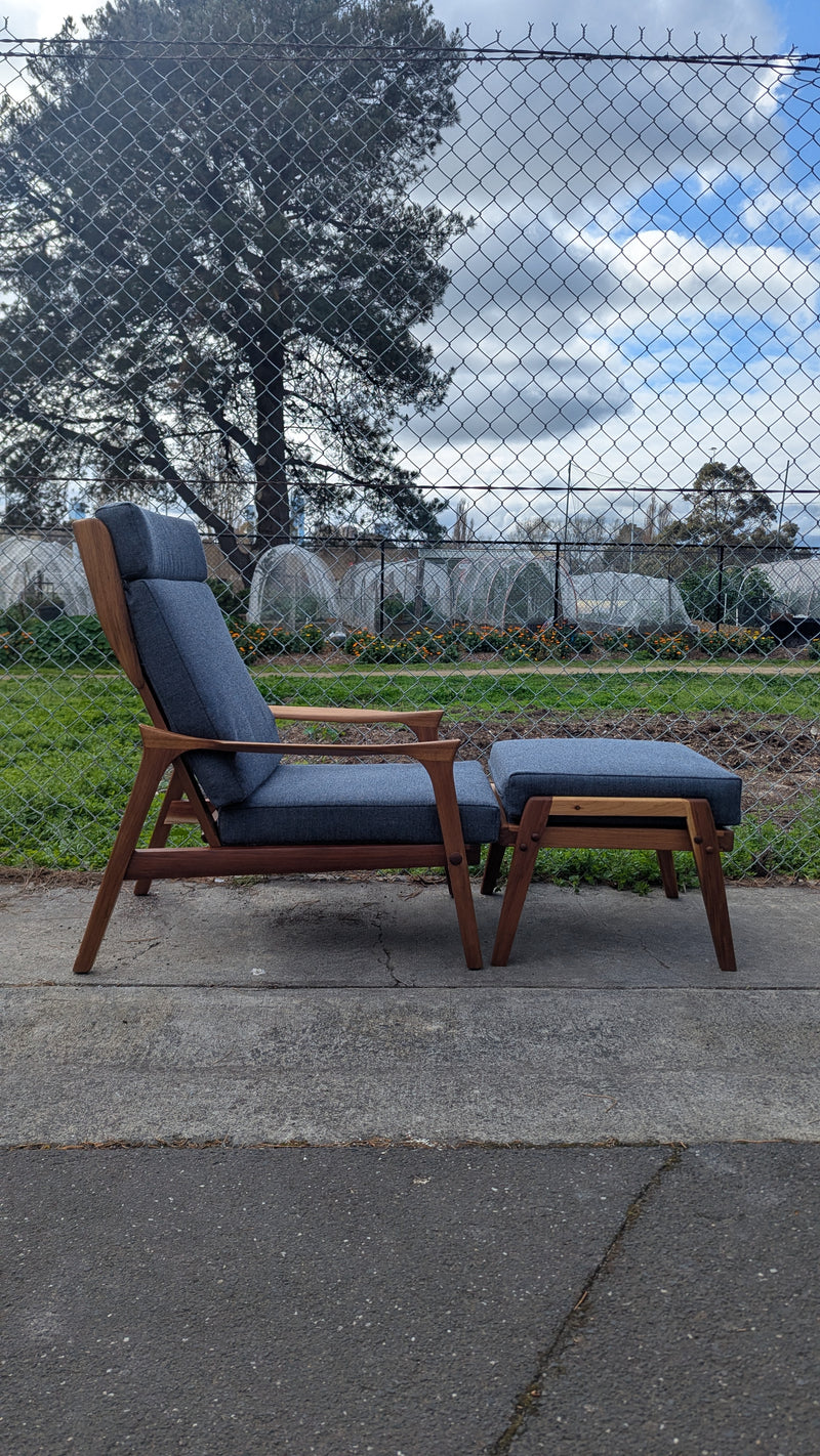 Pre - order: Danish Deluxe paddle high back armchairs Inga restored Zepel fabric boucle teak