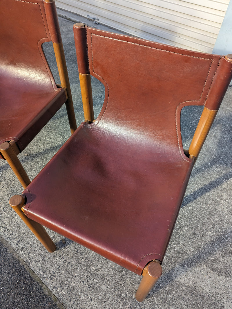Authentic Flervilla 4 dining chairs fully burgundy brown leather