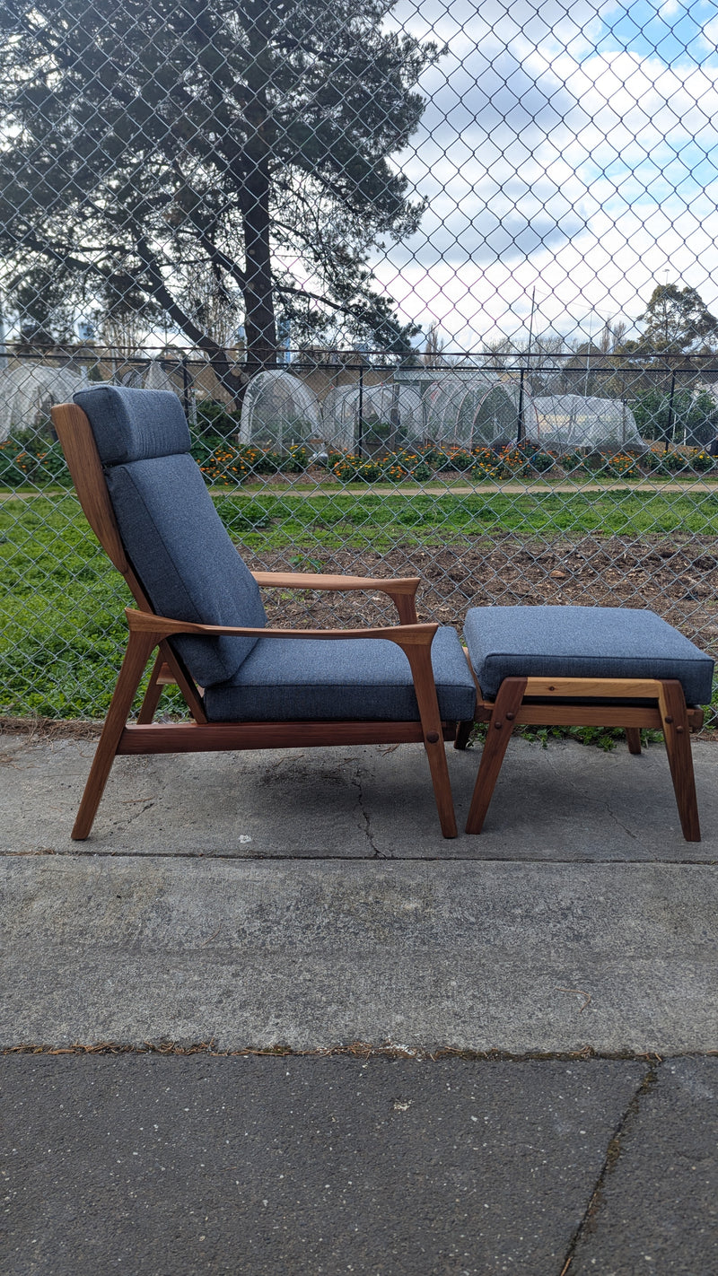 Pre - order: Danish Deluxe paddle high back armchairs Inga restored Zepel fabric boucle teak