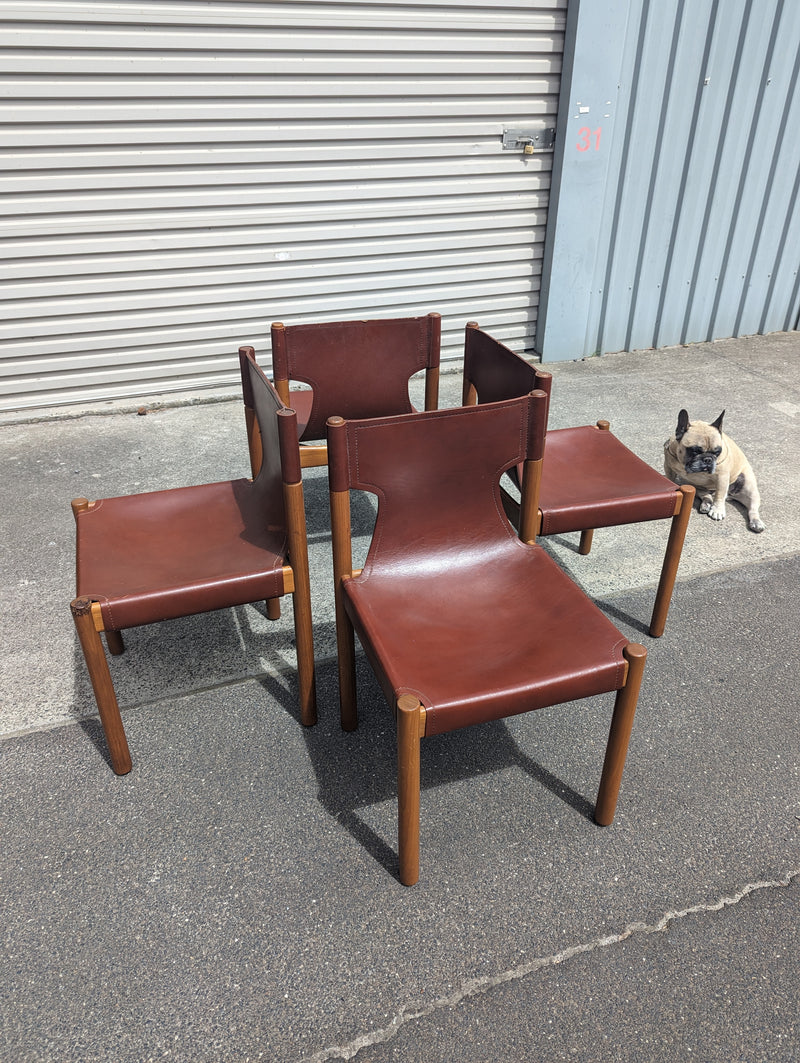 Authentic Flervilla 4 dining chairs fully burgundy brown leather