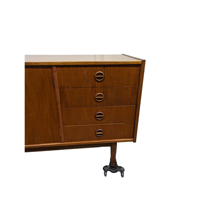 Parker Sideboard Authentic Nordic 1960s “Cats Eyes” Vintage teak MCM 2 door, 4 drawer version.