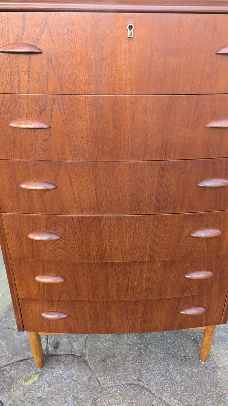 Danish vintage MCM 1960s tallboy fully restored chest of drawers