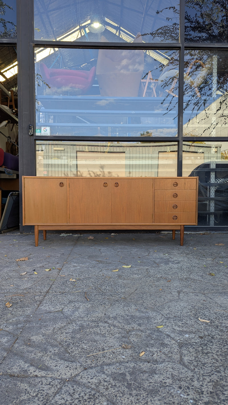 Parker Sideboard Authentic Nordic 1960s “Cats Eyes” Vintage teak MCM 2 door, 4 drawer version