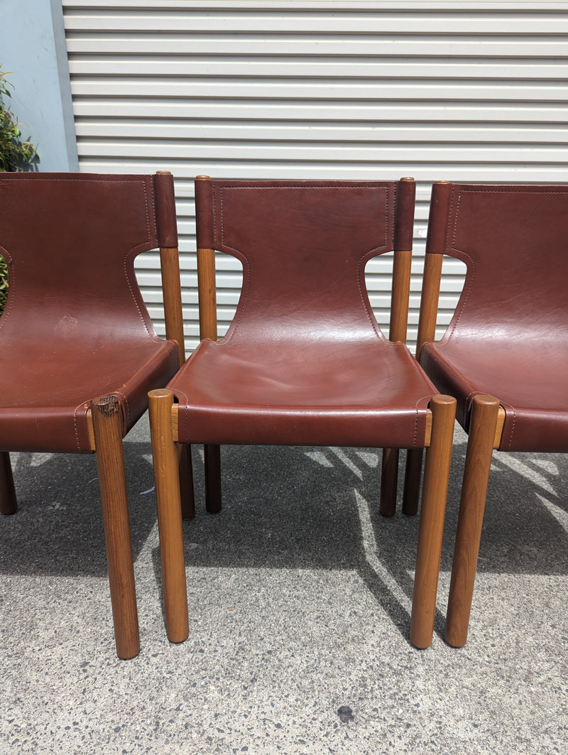 Authentic Flervilla 4 dining chairs fully burgundy brown leather