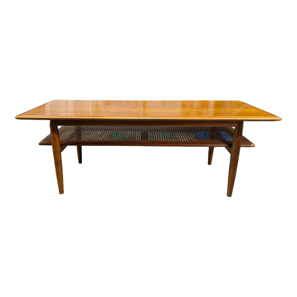 Parker genuine rattan coffee table 2 tier vintage 1960s mcm med size