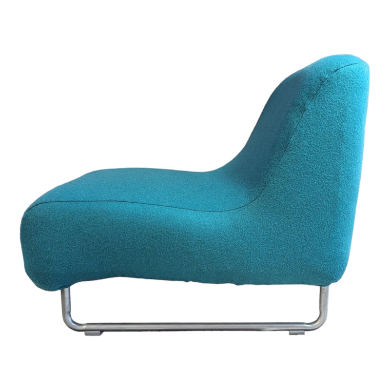 Vanderoza low sleigh foam armchair mid century Kvadrat fabric blue green