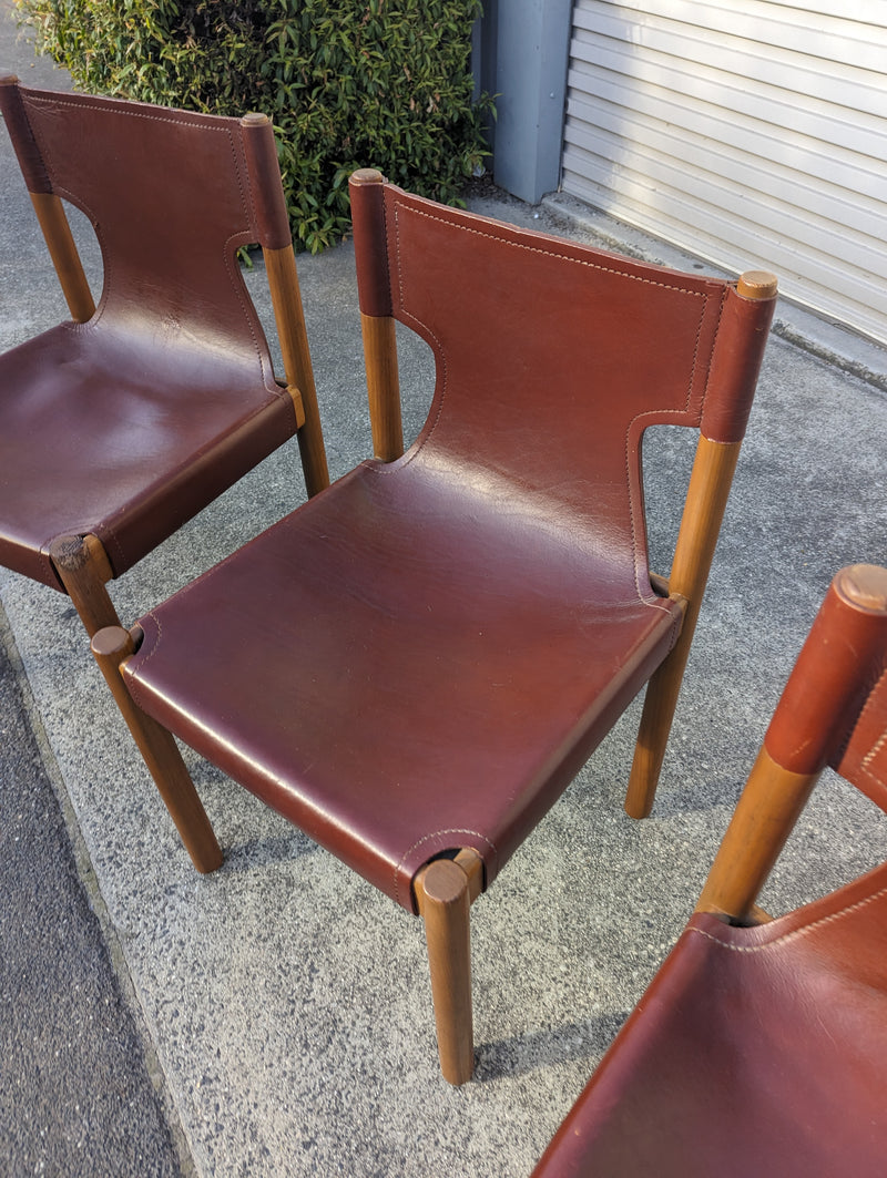 Authentic Flervilla 4 dining chairs fully burgundy brown leather