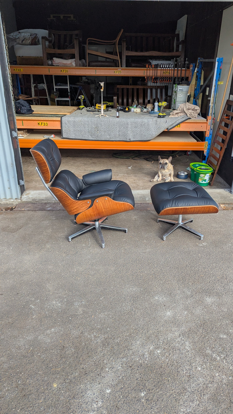 Restoration of single Eames chair with ottoman replica made in Philippines 1974 vintage